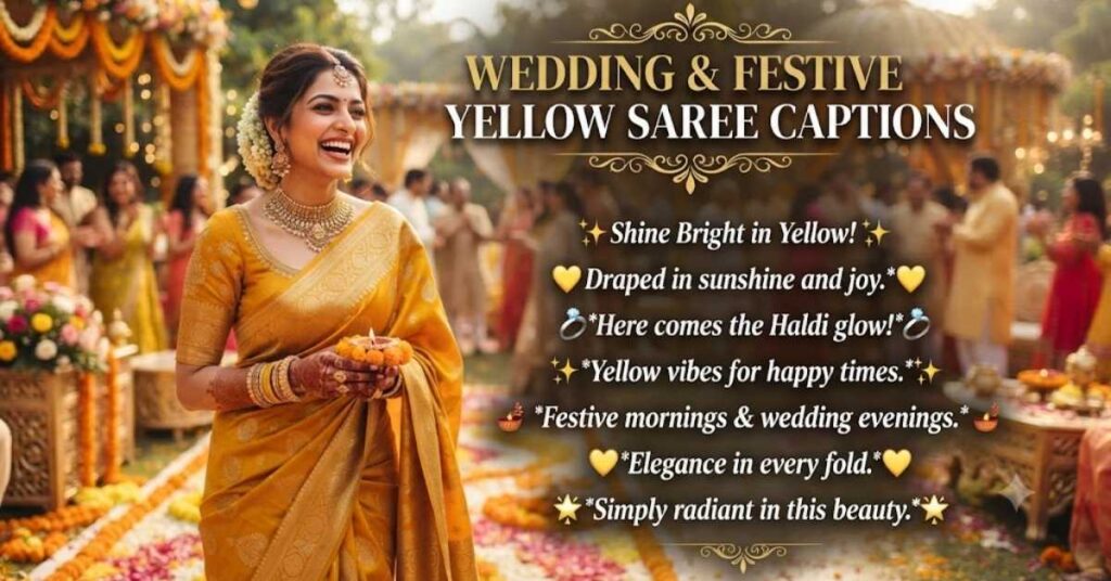 Wedding & Festive Yellow Saree Captions